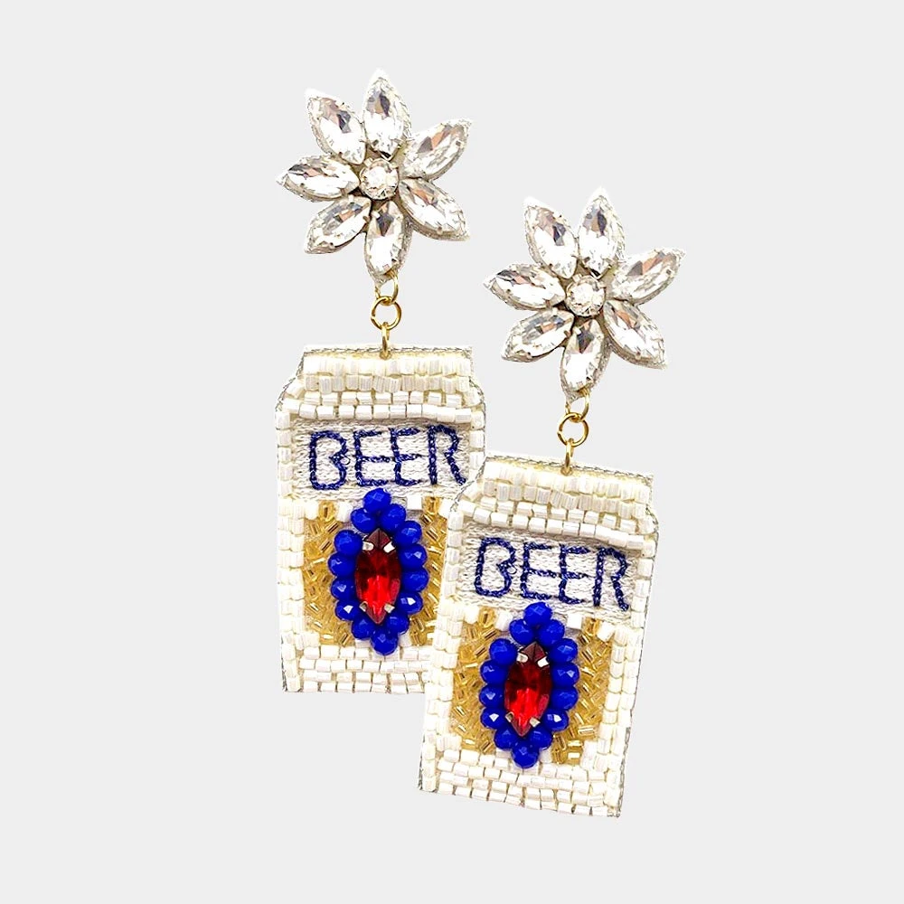 Beaded Beer Earrings Beaded Beer Earrings -BIG BEAR GEAR SHOP FE0899 WHT INDIA 125X34 538762 575 015