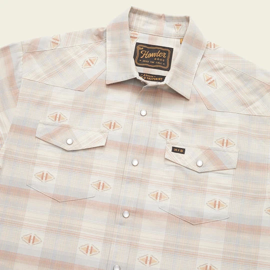 Howler Bros - Men's H Bar B Snapshirt Howler Bros - Men's H Bar B Snapshirt -BIG BEAR GEAR SHOP S24 SS Shirts HBarB Elliot Plaid Cream Front Angle