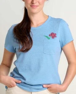 Toad & Co - Women's Primo Short Sleeve Crew 2 Toad & Co - Women's Primo Short Sleeve Crew -BIG BEAR GEAR SHOP T1001915 Weathered Blue Embroidery 3